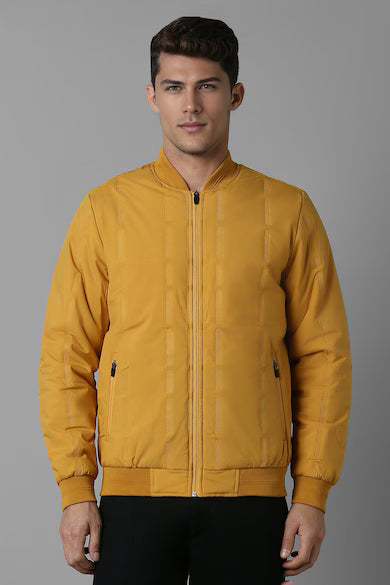 Men Casual Yellow Textured Jacket